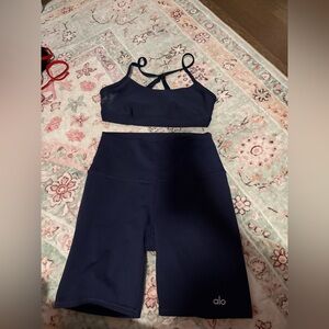 All Yoga Navy Sports Bra and Bikers Set